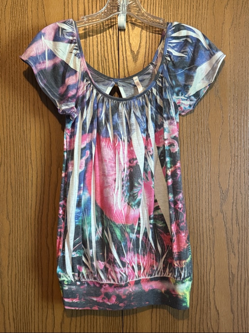 Rue21 Multicolor Floral Scoop Neck Blouse (Pink, Blue, Green)